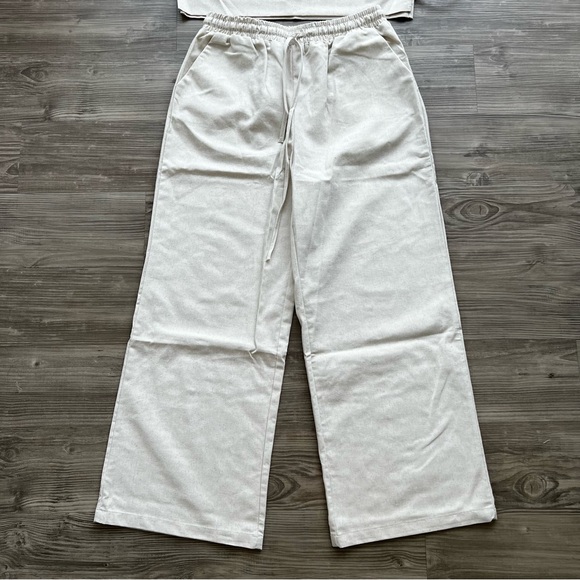 Linen Two Piece Crop Tank Wide Leg Pants Set - Picture 7 of 8